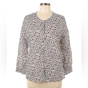 Xirena Floral Button Front Blouse Women’s Large 100% Cotton shirt top romantic L